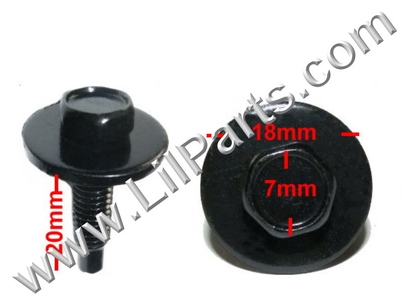 Black Metric Dog Bolt Captive Washer Car Body Fender M5 x .8 x 20mm 8mm Hex Trim  PN:[H2112]