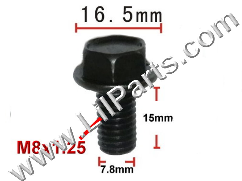 Audi Black Flange 8mm Hex Bolts M8 x 1.25 x 15mm Metric Thread Car Fender Body  PN:[H2072]