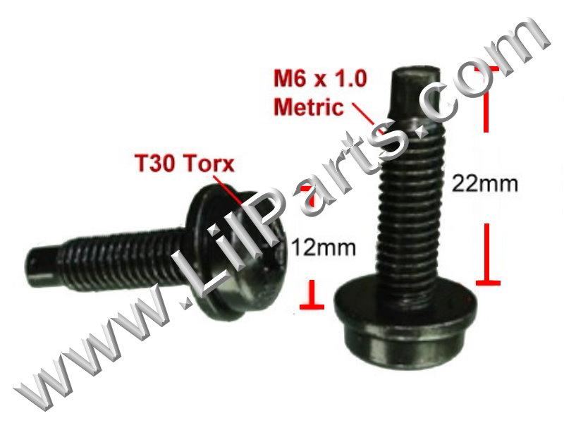 Black T30 Torx Dog Point SEMS Bolt & Washer Fender Body M6 x 1.0 Metric Thread  PN:[H2117]