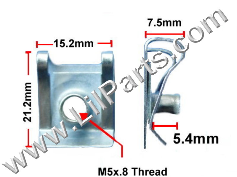 Zinc Plated U J Fold Over Clip On Floating Nut M5 X .8 Sheet Metal Body Fender